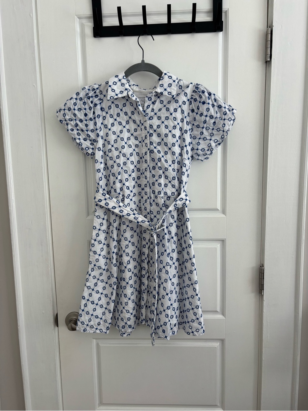 Alexis White Dress with Blue Chain Print and Tie Waist